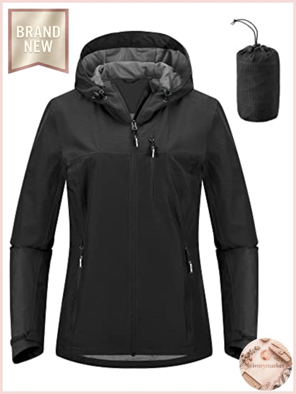 Packable Waterproof Rain Jacket with Hood for Women Ultralight Cycling